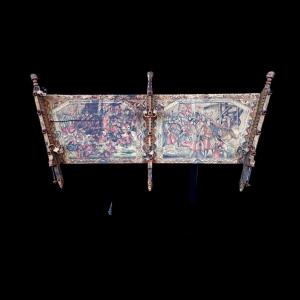 Pannello - capoletto ricavato da fianco di carretto siciliano in legno dipinto 
