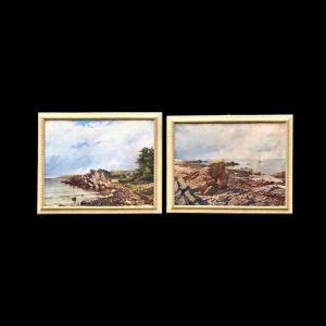 Coppia di dipinti olio su tela con paesaggi marinari.Firmati:Naw
