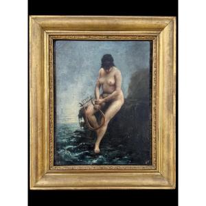 Dipinto olio su cartoncino raffigurante figura femminile nuda 