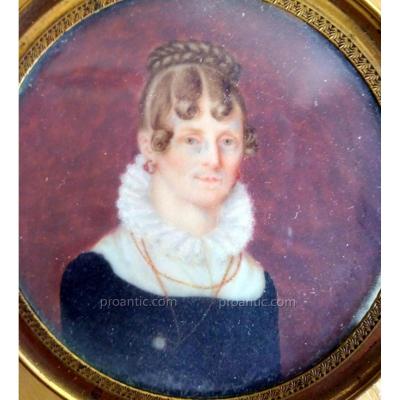 Miniature Hippolyte Chapon (1790-1838) Portrait De Femme. Signèe