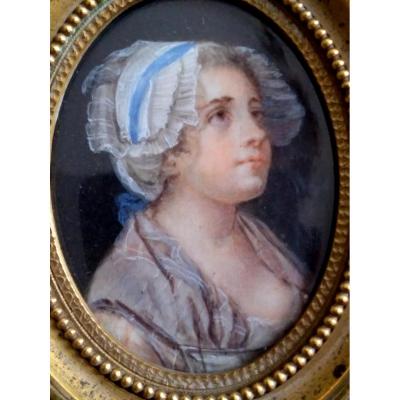Jean Baptiste Greuze (in The Gout De) 1725-1805. Miniature Girl Portrait