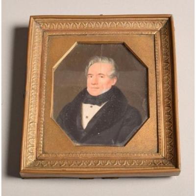 Miniature Portrait Of Gray-haired Man Circa 1840
