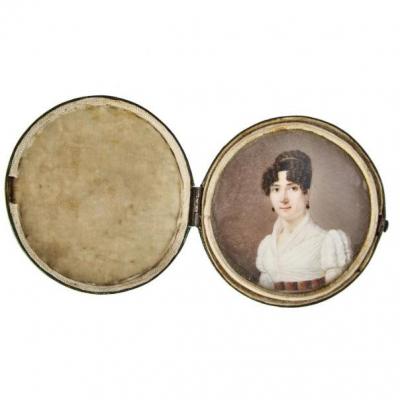 Miniature School French Nineteenth. Portrait Of Woman Of Quality Time Empire