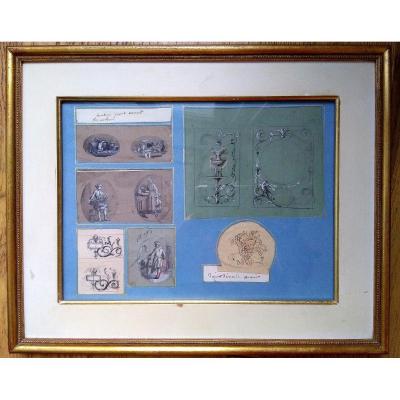 Set Of 18th Century Old Drawings. French School.