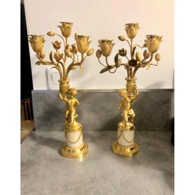 Pair Of Candelabras To Love In Golden Bronze