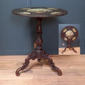 19th-century Italian Tilt-top Table Decorated With 5 Different Paintings