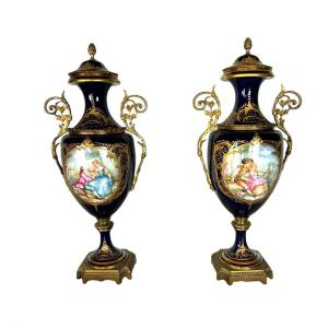 Pair Of Sevres Porcelain Vases (styl) From 20th Century
