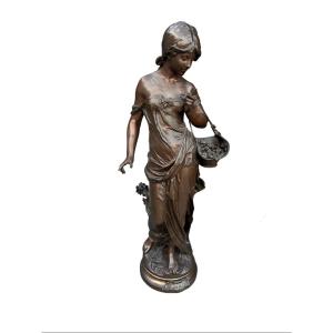 19th Bronze Signed Aug Moreau Rose Of May