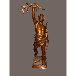 19th Bronze, Signed Marioton, The Winner, 96cm Tall