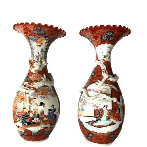 Pair Of Japanese Vases 19th Century Not Restauration 