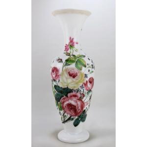 Hand Painted Opaline Vase. 19th Century