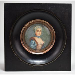 Miniature Of Beautiful Woman On Ivory. 19th Century