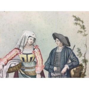 Gouaches. Neapolitan Costumes. 19th