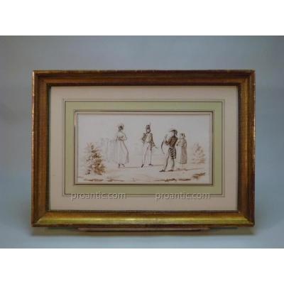 Dessin Au Lavis, début 19ème Siècle