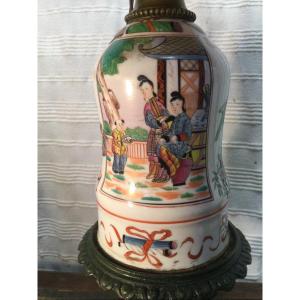 Porcelain Lamp Decorated In Chinese Style, 19th Century.