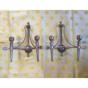 Pair Of Sconces In The Directoire Style, Mid 20th Century.