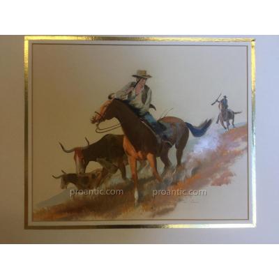 Scene From The West American, Gouache Middle 20th