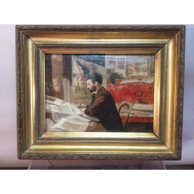 Portrait d'Artiste, Caran d'Ache, Huile Sur Panneau, Daté 1897.