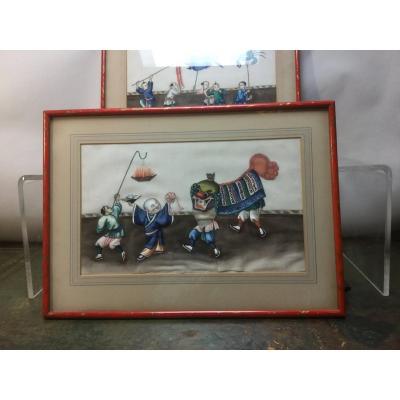 Peintures Chinoises, Carnaval , Festivités. 19 ème Siècle.