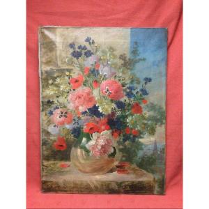 Oil On Canvas, Table Of Flowers, Late 19th.