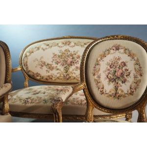 Louis XVI Style Living Room Set With Sofa And Armchairs