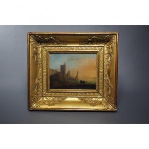 Oil On Canvas, The Harbour Under The Sunset