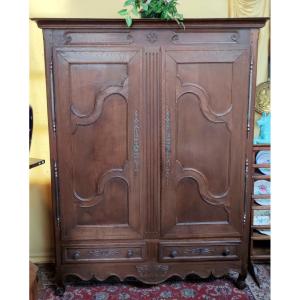 Lorraine Wardrobe Louis XV Style Solid Oak 2 Doors 2 Drawers XIXth Ht 2.10 M