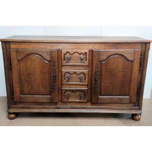 Sideboard Low Buffet Lorrain Oak Sculpted Solid Eighteenth Period Louis XIV Style