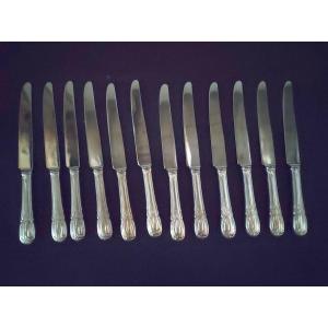 Lcf 12 Table Knives Silver Plate Poincon 18 Gr Louis XV Style