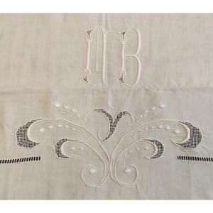 White Linen Sheet 308x236 Mp Butterfly Monogram With Handmade Embroidery Back
