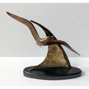 Bronze Sculpture Statue Bird In Flight Boat Sail Sign Guy Art Deco