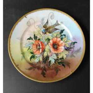 Limoges Porcelain Decorative Plate Signe Ribes Decor Bird Enhanced Gold Gilding