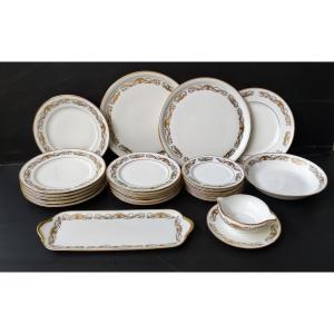 Service 24 Pieces Limoges Porcelain Signed Raynaud Decor Dore Louis XVI Style