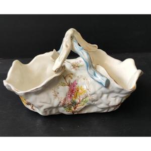 Floral Chrysanthemum Decor Basket Sign Kg Luneville Period 1900