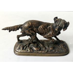 Hunting Dog  Animal Statue In Bronze Signed E. Delabrierre 19th Century