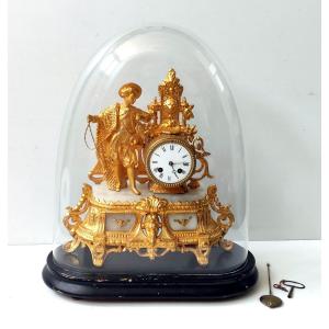 Regule Fisherman Pendulum Clock Dore And White Alabaster Globe In Blown Glass 19th Century