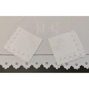 Linen Bed Set Sheet + 2 Pillowcases Monogram Mc Hand Embroidery 284/235 Cm Scalloped Border