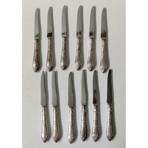 12 Dessert Knives Entremets Sfam Louis XVI Model Silver Plate Hallmark 12 Gr