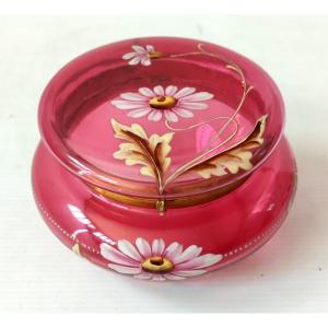 Pink Crystal Candy Box With Floral Decor And Enamelled Daisies Art Nouveau
