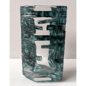 Daum Green Crystal Vase Signed Daum France Model Argos Cesar Baldaccini 1970 Ht 22 Cm