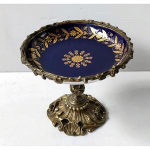 Bowl On Foot Chiseled Bronze Porcelain Blue Of Sevres Gilded Napoleon III Decoration