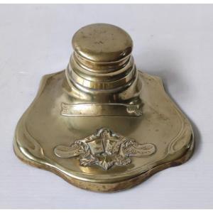 Brass Inkwell Geneva Coat Of Arms Art Deco School Or Company