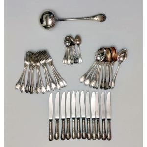 49-piece Silver Plated Flatware Set By Christophe Orfevre Oc, Marly Model, 20th Century