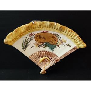 Small Decorative Fan, Earthenware, Kg Lunéville, 19th Century, Art Nouveau Style