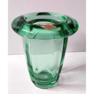 Art Deco Vase, Vannes, France, Thick Green Crystal