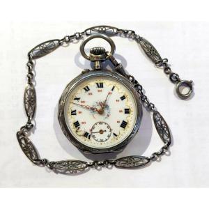 Silver Monogram Pocket Watch Silver Watch Chain