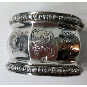 Bapteme Napkin Ring Minerve Sterling Silver Art Nouveau Chiseled Leaf