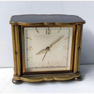 Jaz De Luxe Travel Alarm Clock Antique Mahogany Lacquer In Working Condition