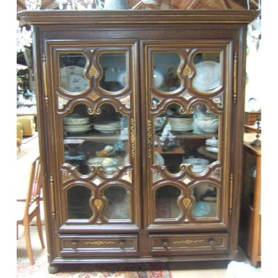 Showcase Cabinet Lorraine Eighteenth Chene Painted Faux Wood Style Louis XIII