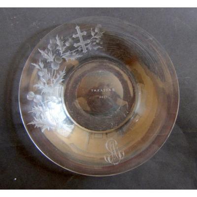 Beaker Pocket Crystal Cracked With The Wheel Sign Baccarat 1922 Thistle Lorrain Monogram Ag